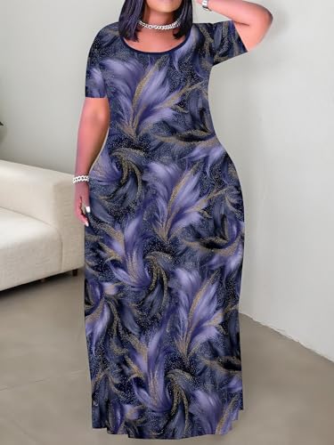 Image of PinkPatty Plus Size Dress for Women Casual Crew Neck Short Sleeve Maxi Dress Oversized Summer Beach Dresses with Pockets