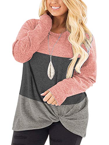 Image of DOLNINE Womens Plus Size Knotted Tops Long Sleeve Tee Shirts Loose Casual Blouse
