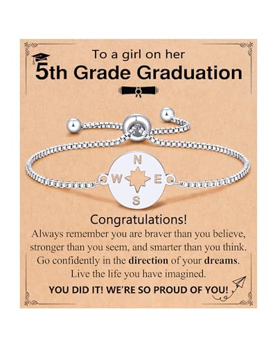 Image of 5th /8th Grade Graduation Gifts, Silver Adjustable Compass Bracelet for Her