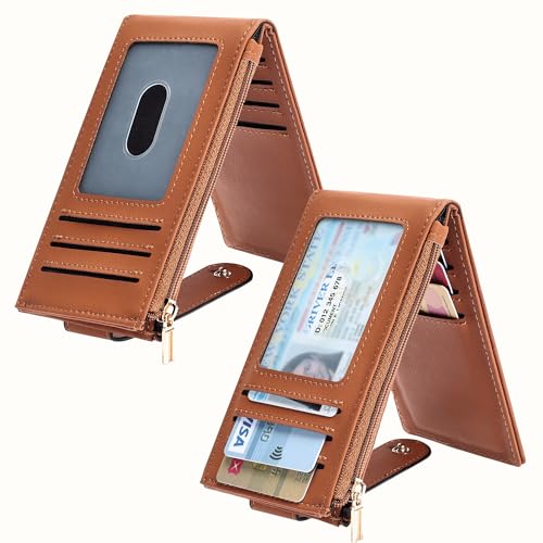 Image of Chelmon Womens Wallet Slim RFID Blocking Bifold Multi Card Case Wallet with Zipper Pocket (Tan)