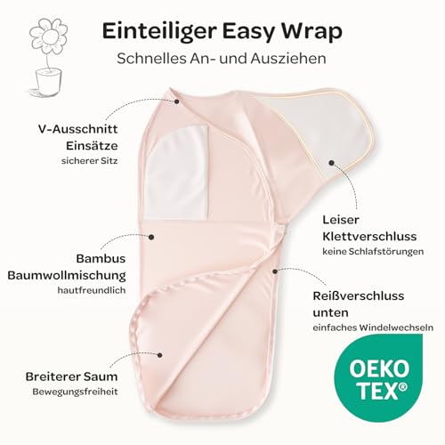 Momcozy Pucksack Baby 0-3 Monate, leiser Verschluss,Swaddle für frischgebackene Eltern, reduziert den Schreckreflex, unverzichtbar für Neugeborene 0-3 Monate, 2er-Pack,Rosa