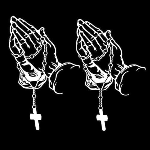 2Pcs White Praying Hands and Rosary Car Stickers - Jesus Pearl Religious Decals for Cars, Laptop, Motorcycle | Waterproof Bumper Decoration,for Christ Personalized Stickers