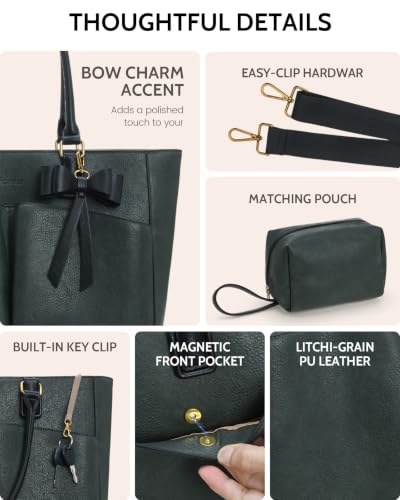 Image of Laptop Tote Bag for Women, Leather Work Tote with Padded Laptop Compartment, Cup Holder, Office Computer Briefcase