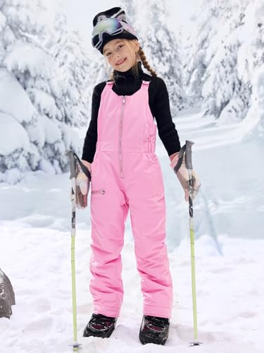 Image of Haloumoning Kids Snow Bibs Girls Ski Pants Waterproof Insulated Snowboard Overalls Snowsuit 5-14 Years