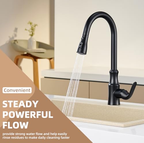 Image of Angle Simple Kitchen Sink Sprayer, G 1 /2 or 13 /16 Inch Male Thread Connector, Tested to NSF /ANSI /CAN 61 & 372, Faucet Head Replacement, Stream Spray and Pause Mode, Matte Black