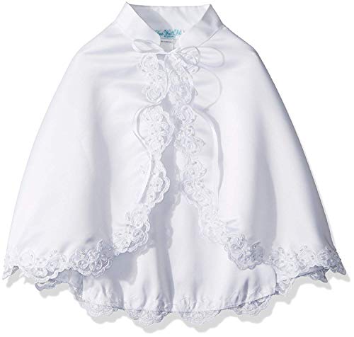 Girl's White Satin Communion Special Occasion Cape with Lace Trim