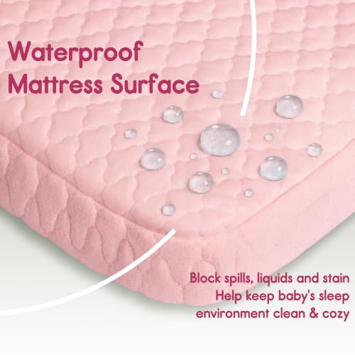 Image of Pro Goleem Pack and Play Mattress (38 inchx26 inch), Waterproof Pack n Play Mattress Pad with Carry Bag, Firm Playard Mattress with Soft Cover, for Babies and Toddlers(Pink)