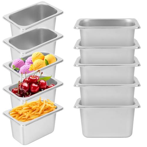 Image of 12 Pack 1 /9 Size, 4 Inch Deep Steam Table Pan, Silver 201 Stainless Steel Chafing Pan, Half Size Hotel Steam Pans for Weddings, Parties, Restaurants, Cafeterias and Hotels