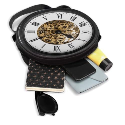 Image of Women Novelty Round Clock Shape Zippered Clock Purses for Women Tote Handbag Shoulder Bag, Gift for Mom Girlfriend