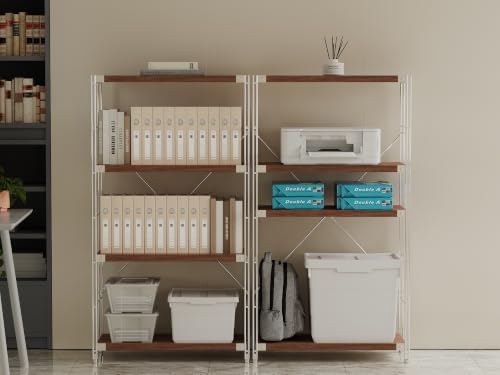 Image of 4-Tier Industrial Bookshelf, Wood and Metal Shelf Unit, Storage Bookcase