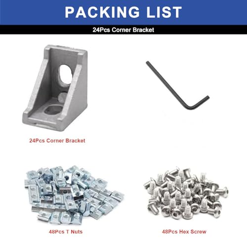 Image of 24pcs 2020 Corner Bracket 2020 Aluminum Extrusion Hardware T-Slotted Accessories V-Slot with Screws for 8020 Aluminum Profile 3D Printer Frame Parts Silver