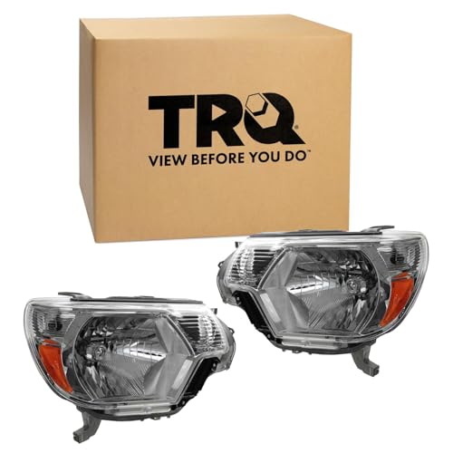 Image of TRQ 2 Piece Headlight Assembly Set Chrome Bezel Driver & Passenger Side Compatible with Toyota Tacoma 2012-2015 TO2502213 TO2503213 8111004180 8111004181 8115004180 8115004181