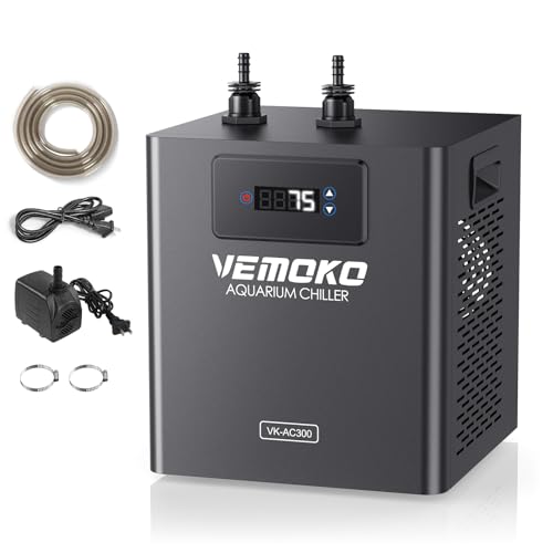 VEMOKO Aquarium Chiller 79 GAL - Water Chiller for Aquarium 1/3 HP Energy Efficient Fish Tank Water Chiller for Axolotl, Coral, Jellyfish, Freshwater & Saltwater Quiet Cold Plunge Chiller 300L