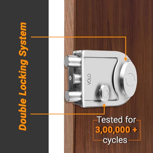Image of VOLO Heavy Duty Tri-Bolt Rim Lock - Secure Dead Lock with Keys for Main Door, Single & Double Doors, Left & Right-Handed Use - Ideal for Home & Office (Pack of 1) (MT-02 (Satin))