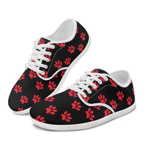 Watdotory Red Paws Pattern Running Shoes for Women Lightweight Barefoot Shoes Breathable Wide Toe Box Sneakers Soft Fabric Nobull Shoes Stylish Athletic Footwear US 11.5