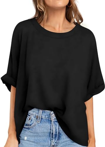 UEU Women's Oversized Crewneck T-Shirt Casual Loose Tunic Tops