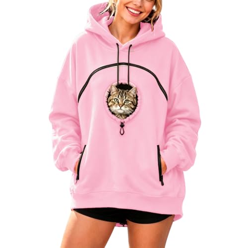 Women Hoodie Cat Pouch Oversized Fleece Comfy Fuzzy Lightweight Hoodie - image 6