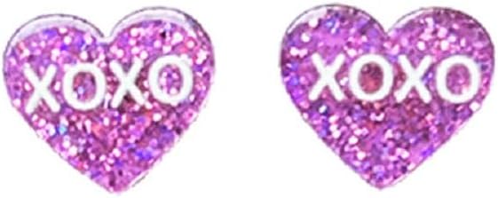 Valentine's Day Earrings Set Glitter Pink Love Heart Stud Earrings for Women Lover Lightweight Heart Shaped Acrylic Drop Dangle Earrings Y2K Holiday Jewelry Gifts - Image 4