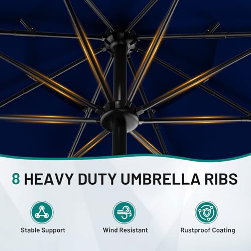 Image of AreShark 9ft 3-Tier Patio Umbrellas, Outdoor Umbrella with 8 Sturdy Ribs UV Protection Windproof, Market Table Umbrella w /Push Button Tilt & Crank for Pool, Porch, Deck, Garden(Navy)