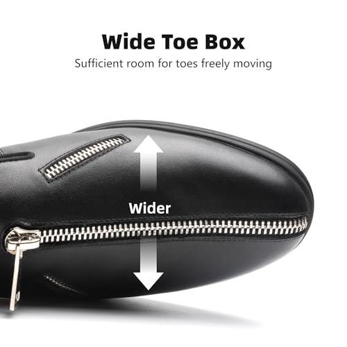 Men's Genuine Leather Loafers -Wide Fit Loafers for Business Casual & Daily Wear | Breathable & Comfortable, Decorative Zipper Slip On (Black)3