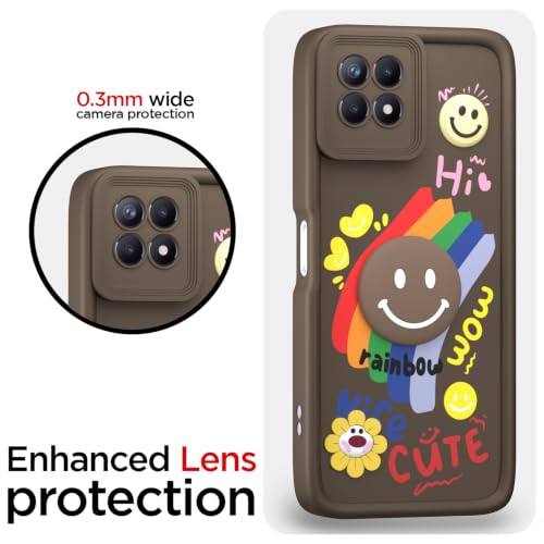 Image of Pikkme Back Cover for Realme Narzo 50 4G / Realme 8i 4G | Soft Silicone| Cute Rainbow Smile & 3D Cartoon Flower Design | Shockproof Raised Camera Protection Bumper Case (Brown)