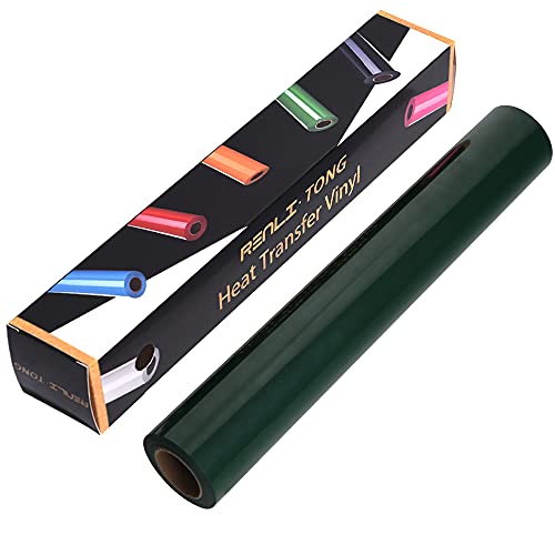 Image of RENLITONG Dark Green HTV Iron on Vinyl 12Inch by 10ft Roll Heat Transfer Vinyl for T-Shirt HTV Rolls for All Cutter Machine - Easy to Cut & Weed for Heat Transfer Design