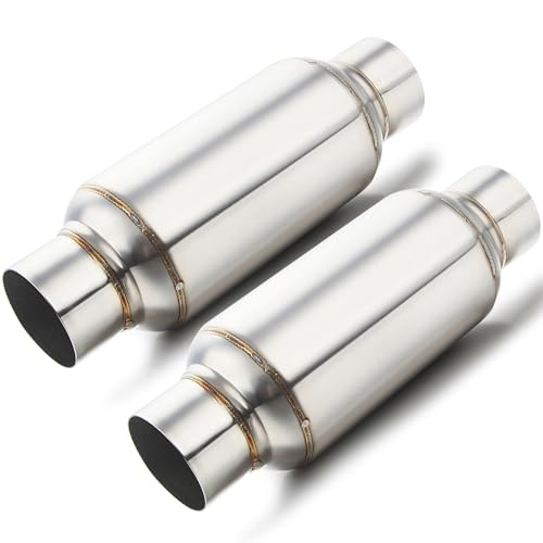 Image of LCGP 2.5'' Inlet & Outlet Universal Muffler, 11.5'' Overall Length Stainless Steel Resonator 2 Pack