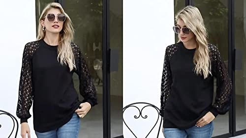 Image of Shasmi Women's White Ballon Long Sleeve, Crew Neck Tops Lace Casual Loose Blouses T Shirts (Shree Top 29)