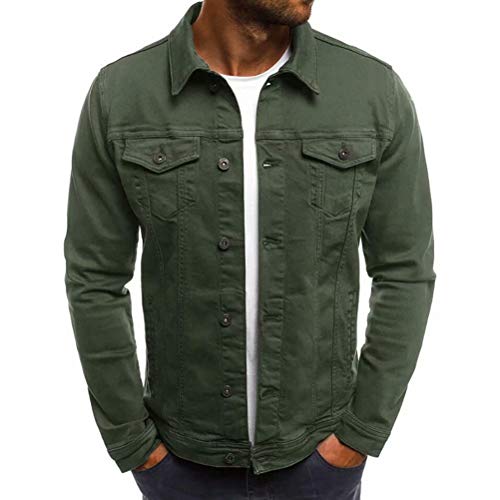LONGBIDA Men's Casual Classic Denim Jacket Slim Fit Fashion Jean Coat(Green,X-Large)