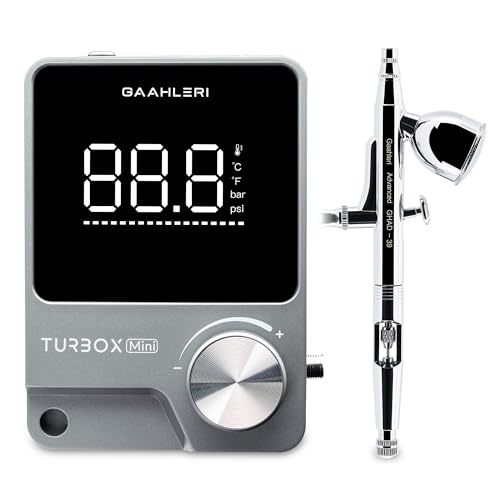 Gaahleri Turbox mini Airbrush-Kit mit GHAD-39, Dual-Action, 18 Luftstufen, extrem leise, zweistufig, für Malerei/Modellbau/Torten/Make-up, Digitalanzeige, ideal für Einsteiger