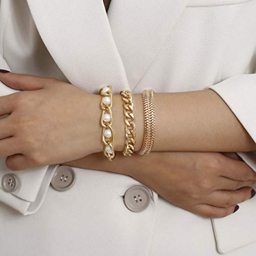 Bohend Moda Layered Bracciali Oro Perla Regolabile Mano Catena a più strati Metallico Braccialetto Gioielleria per donne e ragazze