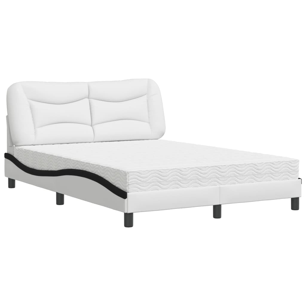 Bett Hvar Weiß-Schwarz, 120x200 cm, Kunstleder, mit Matratze, Wellendesign, Schlafzimmer Möbel, Platform Bett