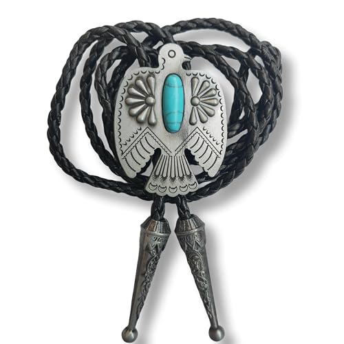 Image of Turquoise Agate Granite BOLO Tie for Men Women Leather Wedding Necklace Western Cowboy Necktie