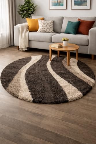 Image of Vintage Threads (Coffee Leher 5x5 Ft Shaggy Carpet for Living Room & Bedroom | Ultra Soft Plush Long Pile Rug | Thick Fluffy 3D Modern Floor Carpet | Cozy Luxury Home Decor Rug