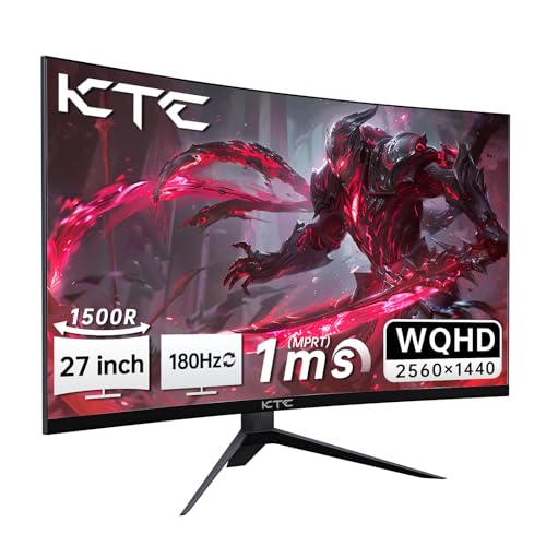 KTC Monitor Curvo Gaming de 27 Pulgadas WQHD 180Hz 1ms 1440P, Relación de Contraste 5000:1, 127% sRGB, Panel HVA, DisplayPort/HDMI/USB, Compatible...