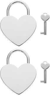 2 Sets Heart Shaped Luggage Padlock, Zinc Alloy Silver Lock