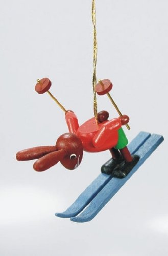 Lièvres de ski Erzgebirge lapin de Pâques de 4.5 cm pour suspension en bois