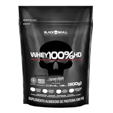 Whey 100% Hd - 900G Refil Morango, Black Skull