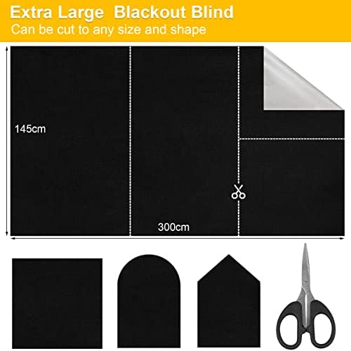 Blackout Blind, Portable Blackout Blinds 300x145cm, Portable Travel Blackout Blind Stick On Window for Bedroom, Nursery, with Self Adhesive Hook and Loop Tapes and Scissors
