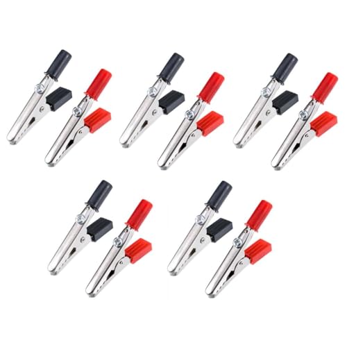 Image of Alligator Clips, 10Pcs Red & Black, 50mm Metal, Spring-Loaded, Compact, Hardware Clamp Vise