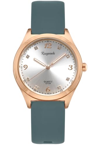 RUYEOOK Waterproof Ladies Fashion Watch, Crystal Accented Dial, Silicone Band,Analog Quartz Sport Wrist Watch,Gift for Nurse Women (G729 Green)