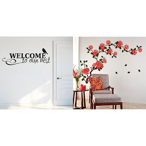 Image of Decals Design StickersKart Wall Stickers Welcome to Our Nest (Black) & Decals Design 'Floral Branch Antique Flowers' Wall Sticker (PVC Vinyl, 50 cm x 70 cm, Multicolour)