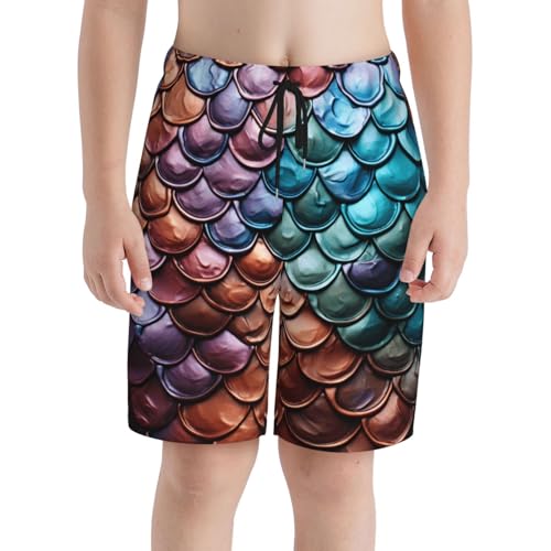 Boys Beach Board Shorts Swim Trunks Summer Kids Youth 3D Swimming, Mermaid Scales Fish Scale Art3