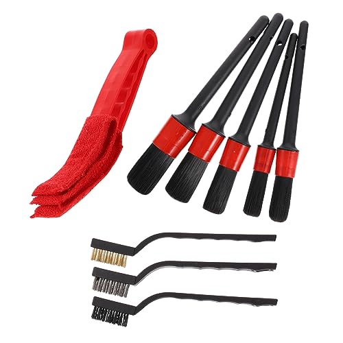 TOPBATHY Ensemble De 9 Brosses pour Détail Automobile en Poils De Porc 3 Brosses Métalliques Et 1 Brosse pour Bouches D'aération, Kit De Nettoyage Voiture Multi-usages Interior Et Exterior