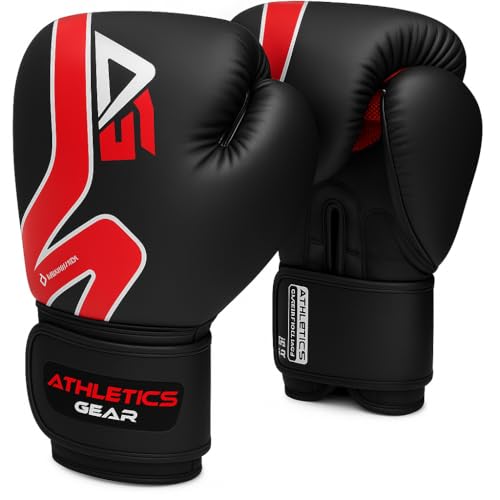 Boxing Gloves by Athletics Gear – 6oz to 16oz Maya Hide Leather Perfect Design and Fit with Fasten Closure System for MMA sparring, fighting, kickboxing, and punching (Black-Red, 8 OZ) - Image 3