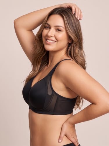 Image of Women's Full Coverage Lightly Padded Bra | Mesh Panel Everyday Comfort Bra | Broad Support Straps | Breathable Soft Fabric Adjustable Straps