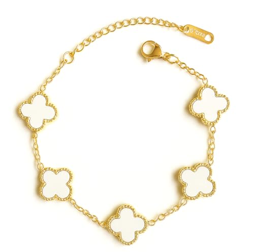 Image of STYOLLO Four-Leaf Clover Anti Tarnish Bracelet for Women & Girls Stylish | Elegant Gold-Plated Lucky Charm Jewelry | Aesthetic Enamel Design Adjustable Chain Bracelet for Daily, Gifting & Festive