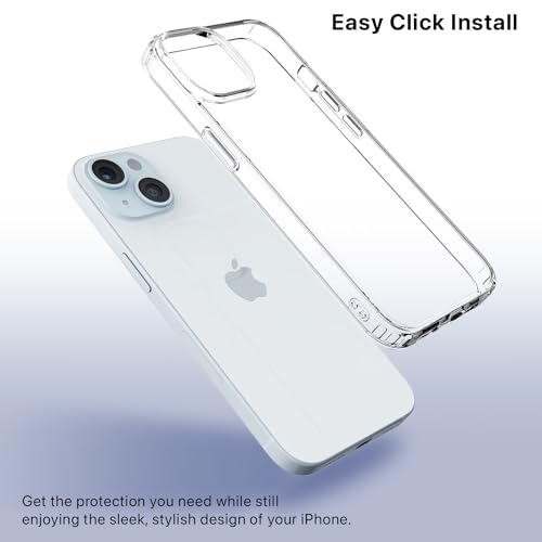 Image of Vaku Luxos Glassy Clear Back Cover Case for iPhone 15 Plus Shockproof Slim Thin Non-Yellowing Scratch Resistant Military-Grade Protection - Transparent