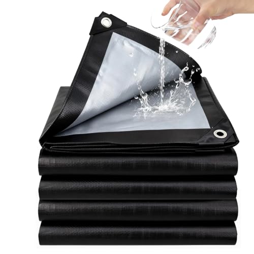 Black and silver heavy-duty waterproof tarpaulin thickened PE tarp multi-purpose outdoor rain and sun cover 3m x 4m waterproof and tear-resistant suitable for terraces and rooftops