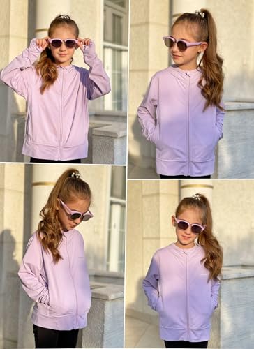 Rolanko Kids Zip Up Sun Hoodie UPF50+ with Thumbholes, Lightweight UV Protection Jacket for Girls Athletic Tops 5-12 Years3